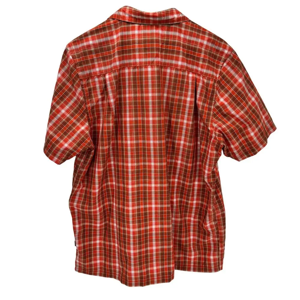 The North Face Shirt Mens Large Pine Knot‎ Orange Plaid Button Up Nylon Blend